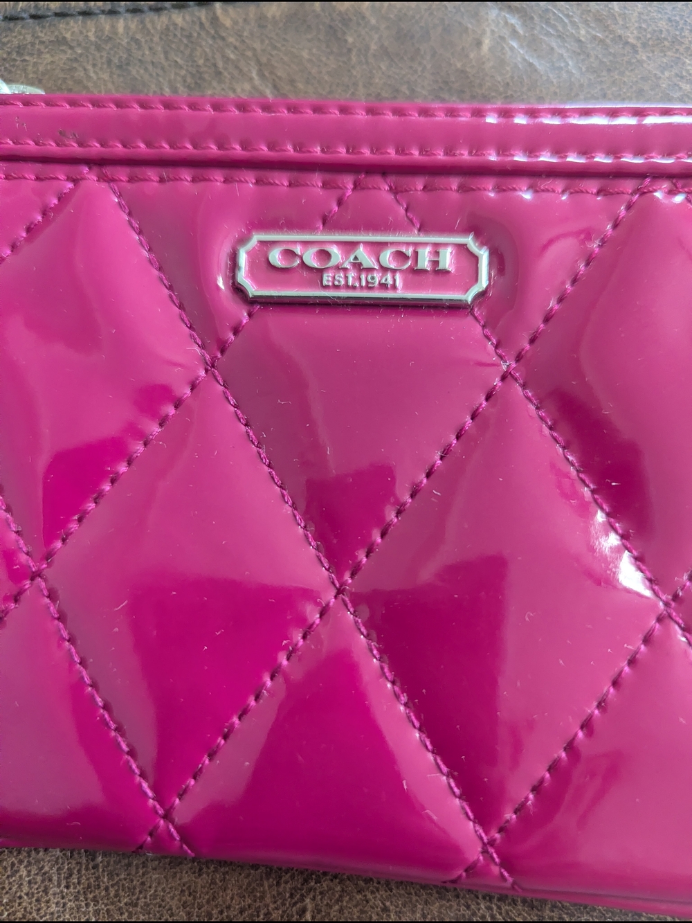 COACH Quilted Patent Leather Wristlet - Hot Pink